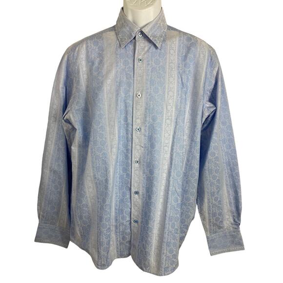 Bugatchi Uomo Button Shirt Size M Long Sleeve Cotton Light Blue Textured Floral - Picture 1 of 7